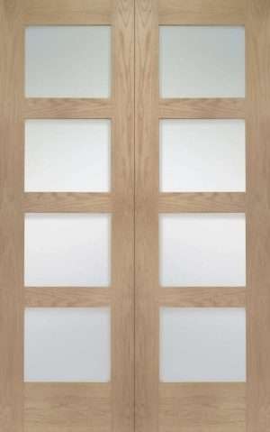 Internal Oak Shaker Door Pair with Clear Glass - XL Joinery Doors