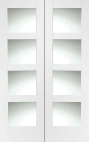 Internal White Primed Shaker Door Pair with Clear Glass - XL Joinery Doors