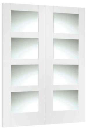 Internal White Primed Shaker Door Pair with Clear Glass - XL Joinery Doors